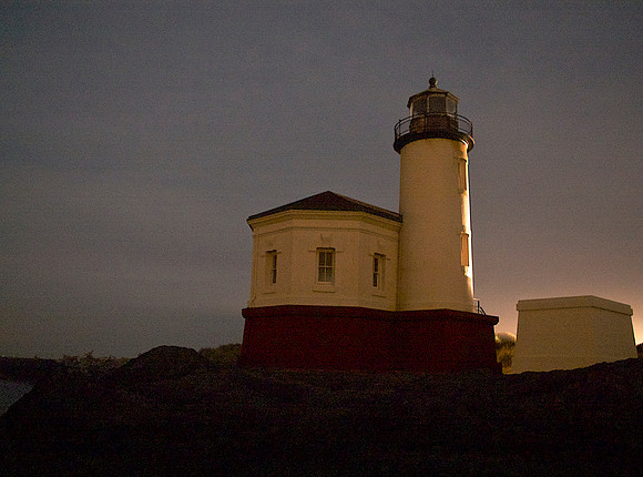 Coquille River Lighthouse by Lights at Night.
