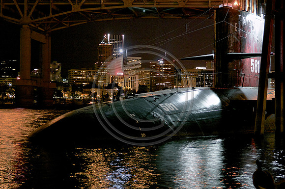 USS Blueback at Night